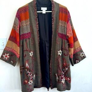 Soft Surroundings 3/4 length lined embroidered blazer